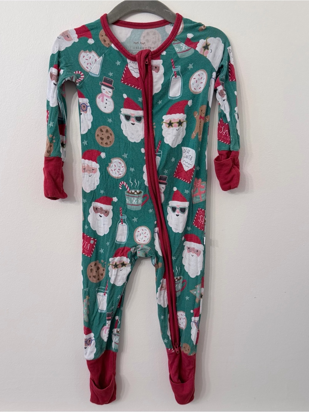 Little Sleepies Holiday Santa One-Piece Pajamas - Green & Red